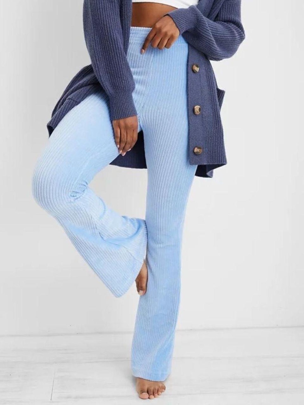 Aerie Groove-On Velour High Waisted Ribbed Flare Pant Size XL
